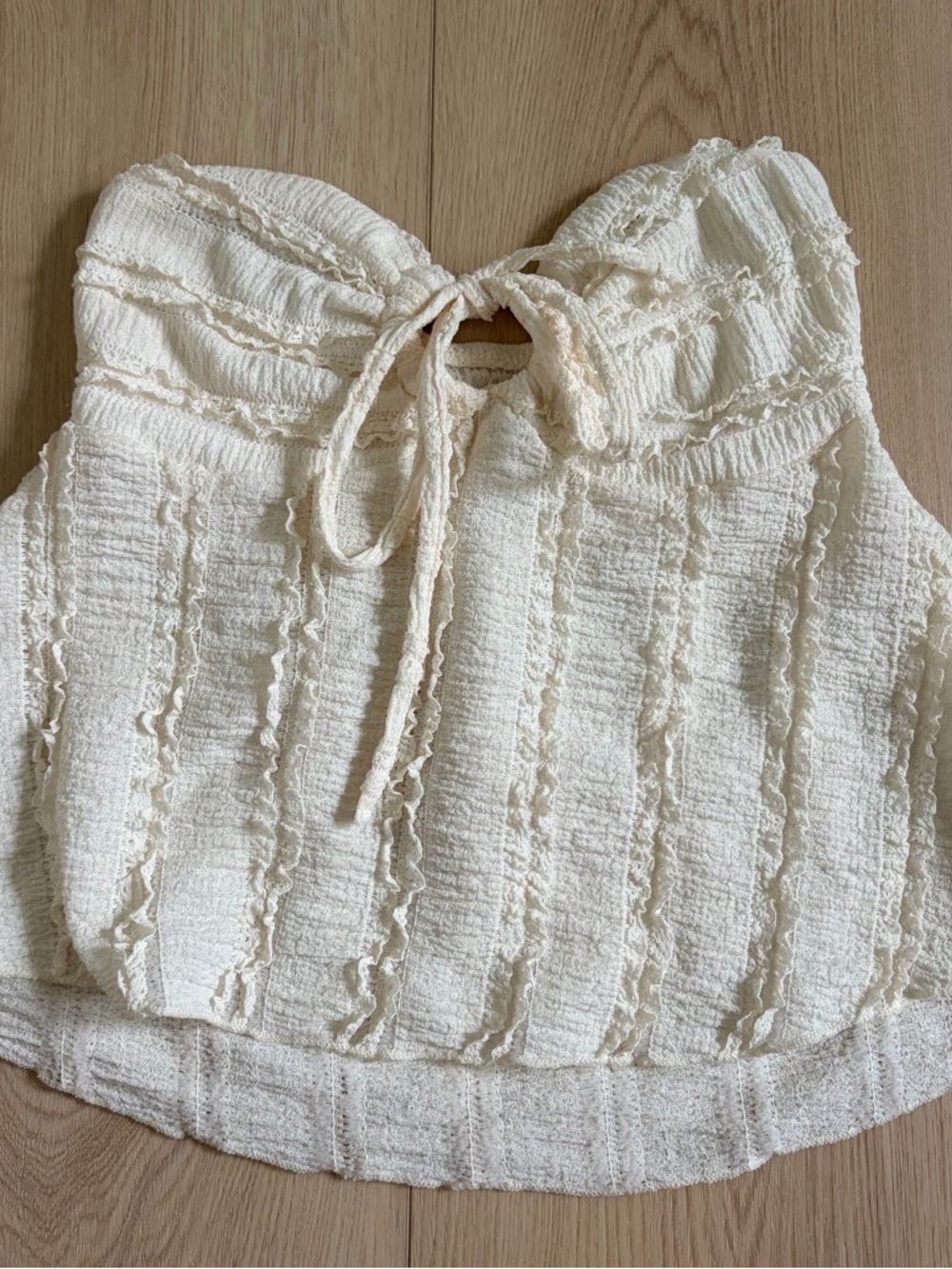 Cream Textured Halter Strapless Tank Top
